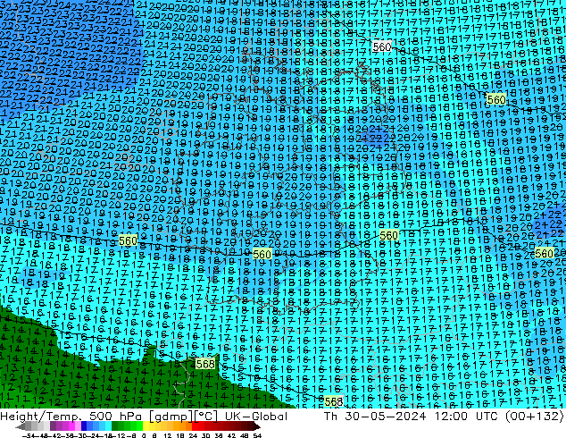 Hoogte/Temp. 500 hPa UK-Global do 30.05.2024 12 UTC