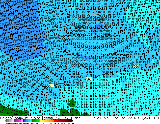 Géop./Temp. 500 hPa UK-Global ven 31.05.2024 00 UTC