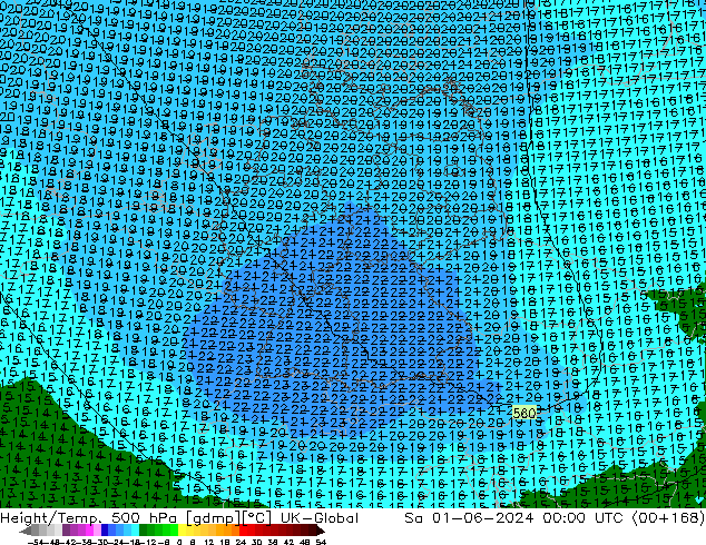 Height/Temp. 500 hPa UK-Global Sa 01.06.2024 00 UTC