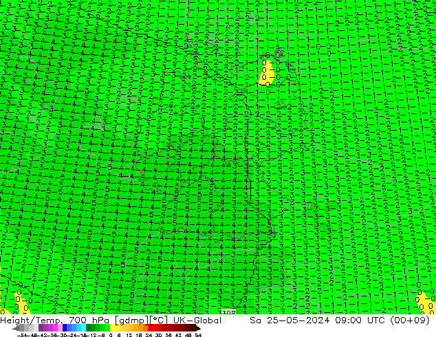 Yükseklik/Sıc. 700 hPa UK-Global Cts 25.05.2024 09 UTC