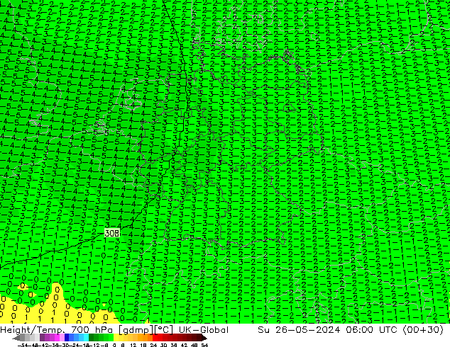 Yükseklik/Sıc. 700 hPa UK-Global Paz 26.05.2024 06 UTC