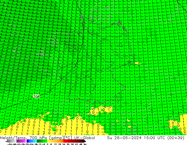 Height/Temp. 700 hPa UK-Global Ne 26.05.2024 15 UTC