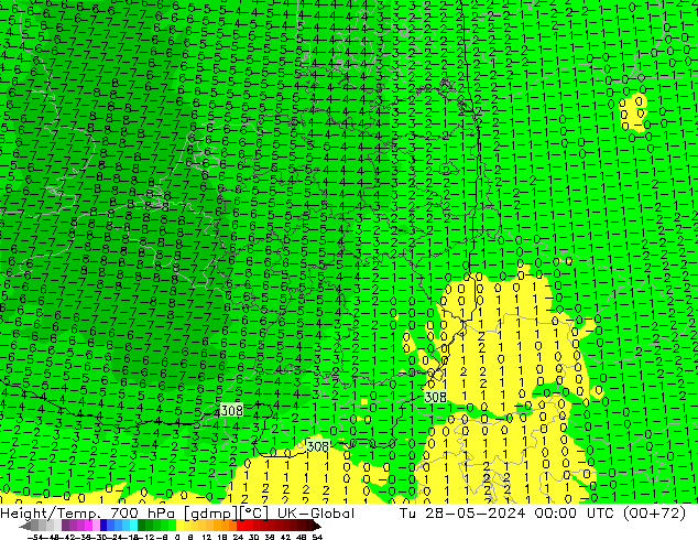 Géop./Temp. 700 hPa UK-Global mar 28.05.2024 00 UTC