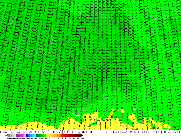 Height/Temp. 700 hPa UK-Global Pá 31.05.2024 06 UTC