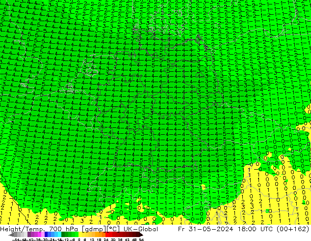 Height/Temp. 700 hPa UK-Global Sex 31.05.2024 18 UTC