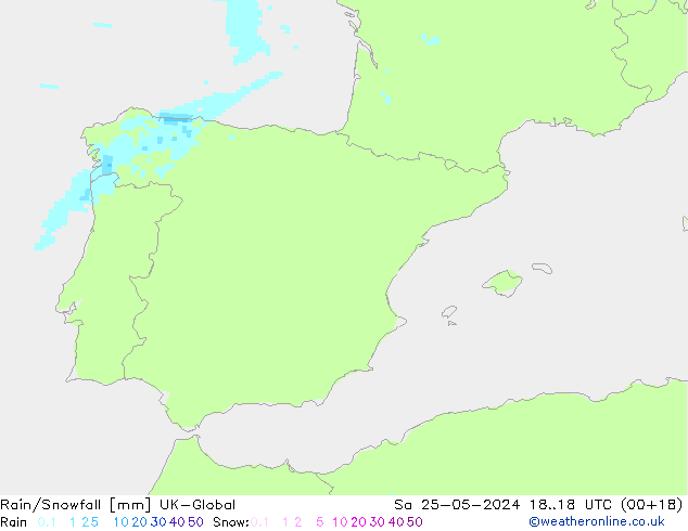 Rain/Snowfall UK-Global Sáb 25.05.2024 18 UTC