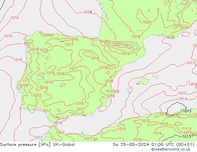Presión superficial UK-Global sáb 25.05.2024 01 UTC