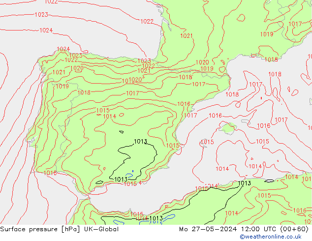 Surface pressure UK-Global Mo 27.05.2024 12 UTC