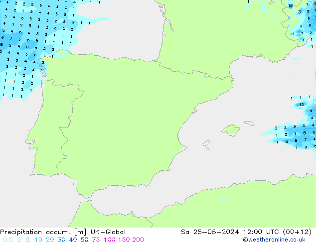 Precipitation accum. UK-Global Sa 25.05.2024 12 UTC