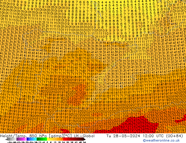 Hoogte/Temp. 850 hPa UK-Global di 28.05.2024 12 UTC