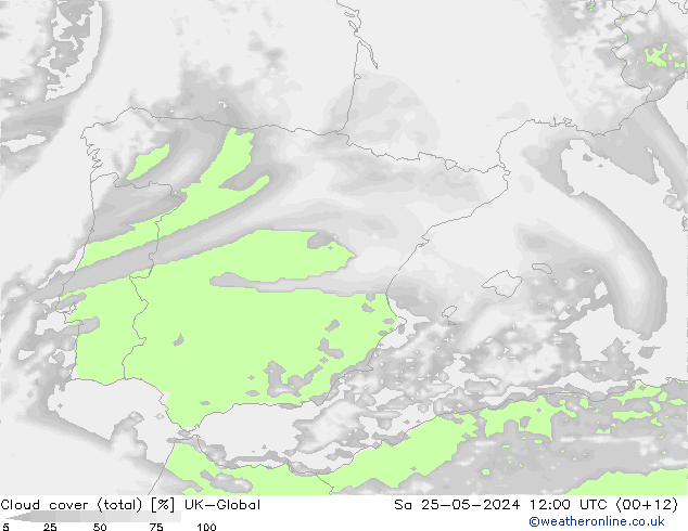 Cloud cover (total) UK-Global So 25.05.2024 12 UTC