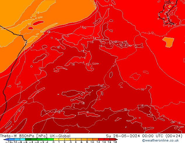 Theta-W 850hPa UK-Global Su 26.05.2024 00 UTC