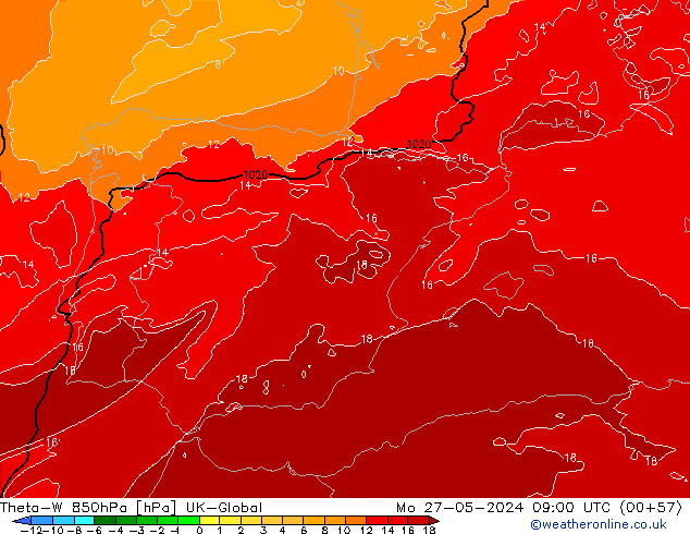 Theta-W 850hPa UK-Global ma 27.05.2024 09 UTC