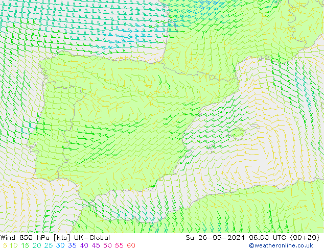 Wind 850 hPa UK-Global Ne 26.05.2024 06 UTC