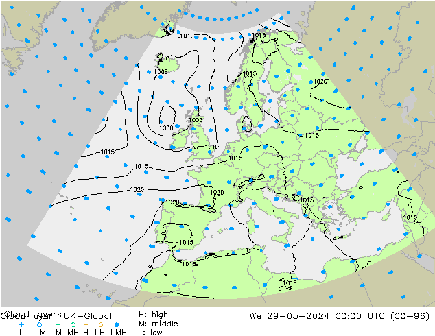 Wolkenschichten UK-Global Mi 29.05.2024 00 UTC