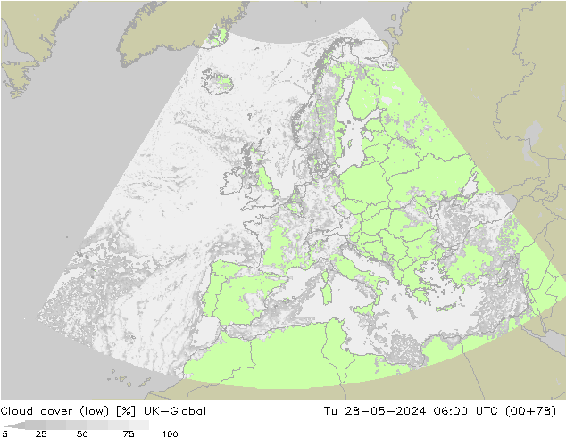 Bewolking (Laag) UK-Global di 28.05.2024 06 UTC