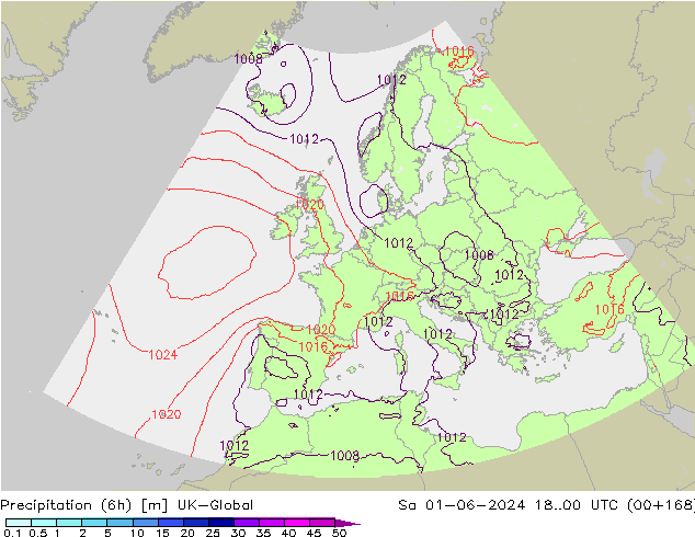 Précipitation (6h) UK-Global sam 01.06.2024 00 UTC