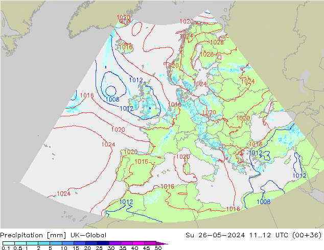 Precipitation UK-Global Su 26.05.2024 12 UTC