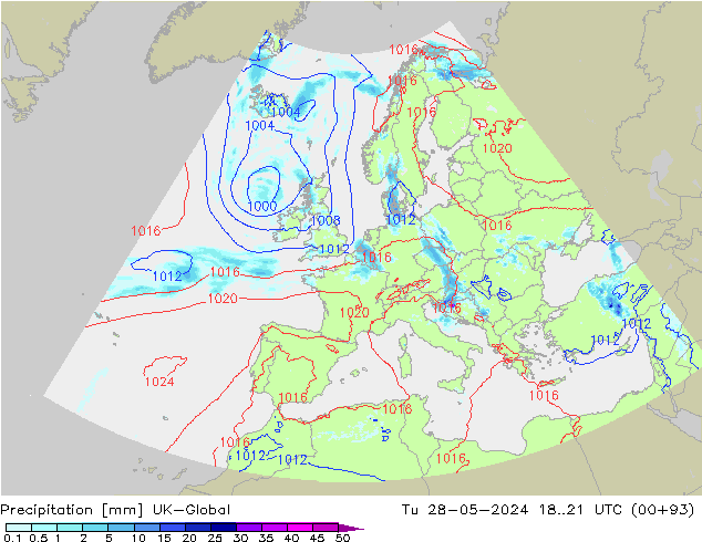 Precipitation UK-Global Tu 28.05.2024 21 UTC