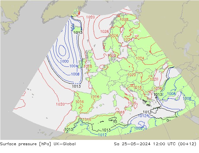 pression de l'air UK-Global sam 25.05.2024 12 UTC