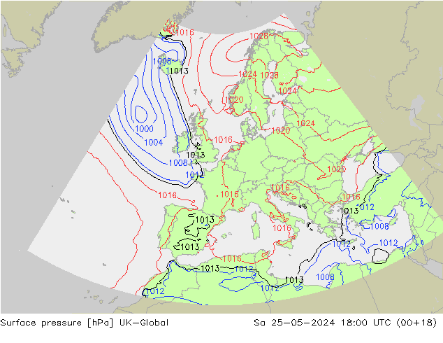 приземное давление UK-Global сб 25.05.2024 18 UTC