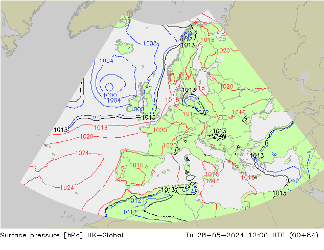 Surface pressure UK-Global Tu 28.05.2024 12 UTC