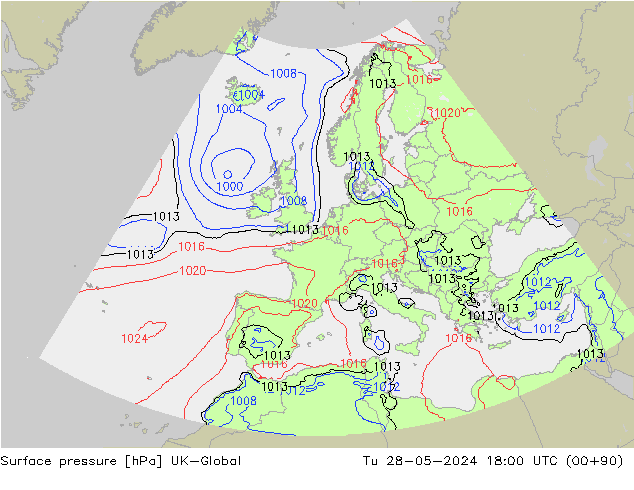 Surface pressure UK-Global Tu 28.05.2024 18 UTC