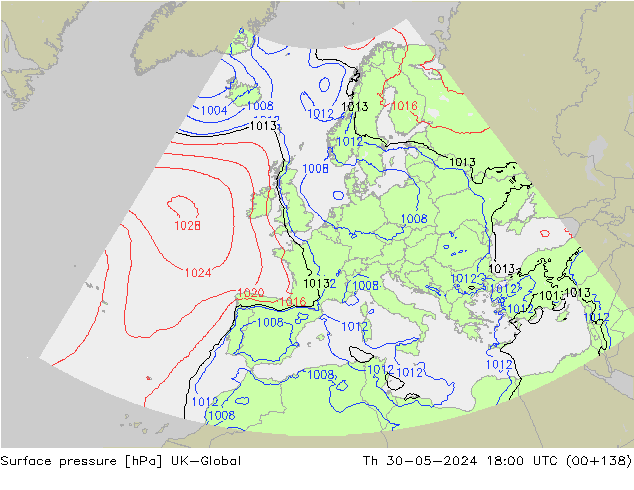 Surface pressure UK-Global Th 30.05.2024 18 UTC