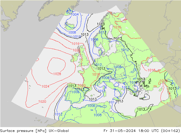 Luchtdruk (Grond) UK-Global vr 31.05.2024 18 UTC