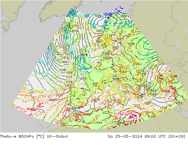 Theta-e 850hPa UK-Global Sa 25.05.2024 09 UTC