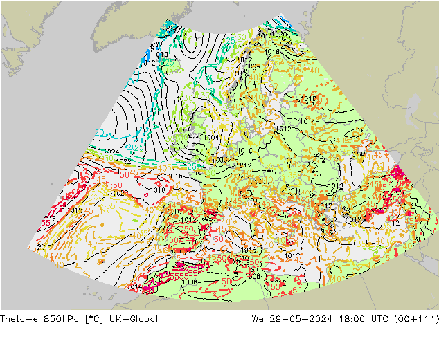 Theta-e 850гПа UK-Global ср 29.05.2024 18 UTC