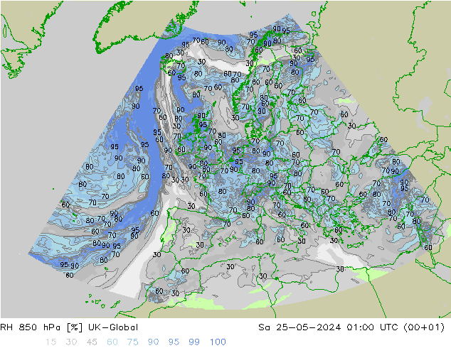 RH 850 hPa UK-Global Sáb 25.05.2024 01 UTC