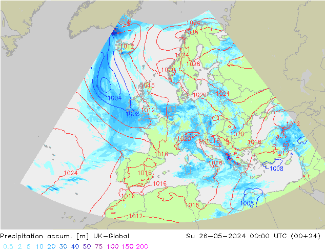 Toplam Yağış UK-Global Paz 26.05.2024 00 UTC