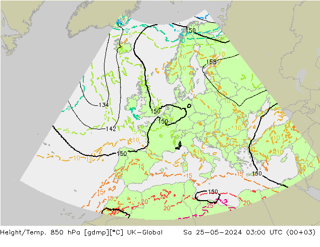Height/Temp. 850 hPa UK-Global Sáb 25.05.2024 03 UTC
