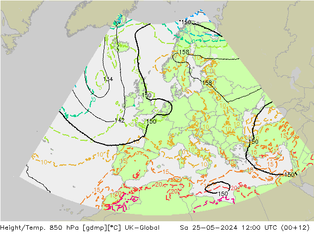 Height/Temp. 850 hPa UK-Global Sa 25.05.2024 12 UTC