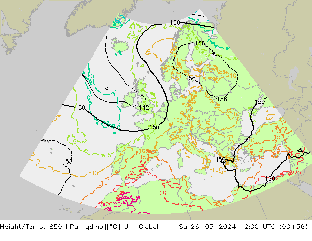 Height/Temp. 850 гПа UK-Global Вс 26.05.2024 12 UTC