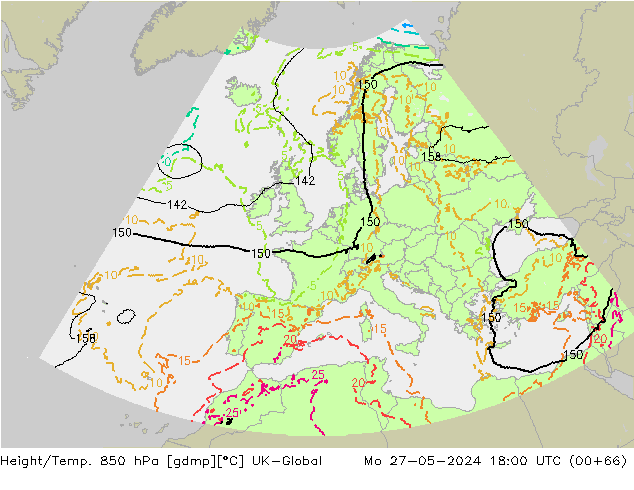 Geop./Temp. 850 hPa UK-Global lun 27.05.2024 18 UTC