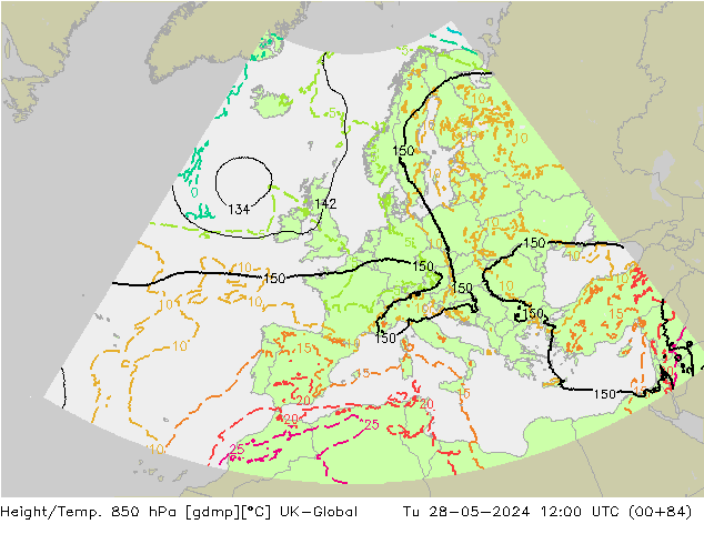 Height/Temp. 850 hPa UK-Global Tu 28.05.2024 12 UTC