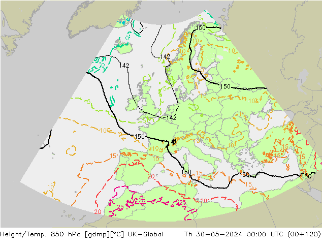 Height/Temp. 850 hPa UK-Global Čt 30.05.2024 00 UTC