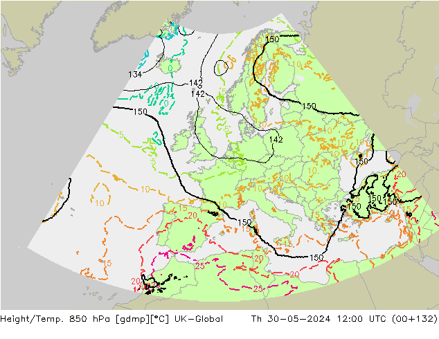 Yükseklik/Sıc. 850 hPa UK-Global Per 30.05.2024 12 UTC