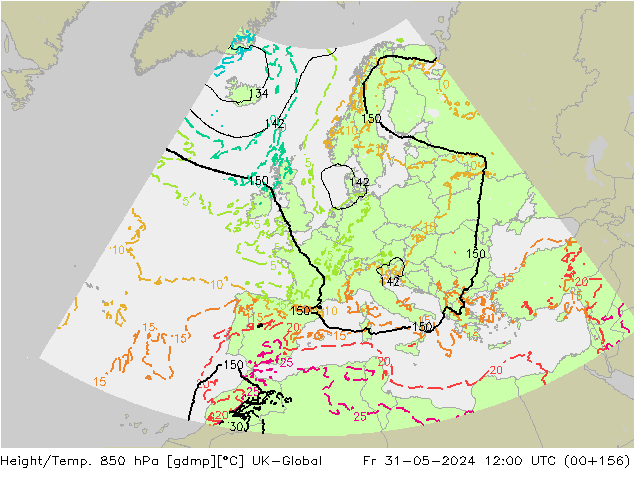 Yükseklik/Sıc. 850 hPa UK-Global Cu 31.05.2024 12 UTC
