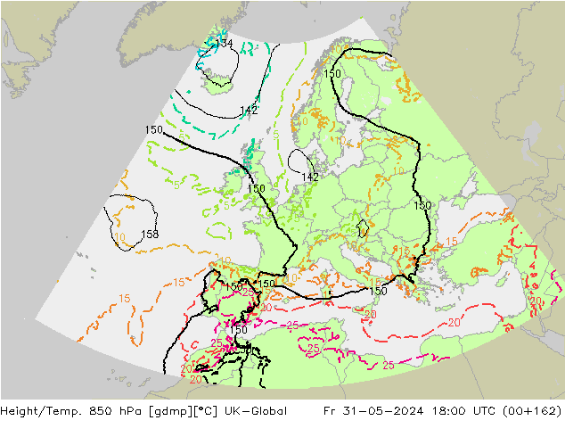 Height/Temp. 850 hPa UK-Global Sex 31.05.2024 18 UTC