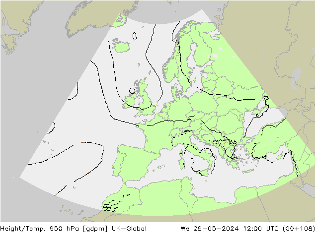 Height/Temp. 950 hPa UK-Global We 29.05.2024 12 UTC