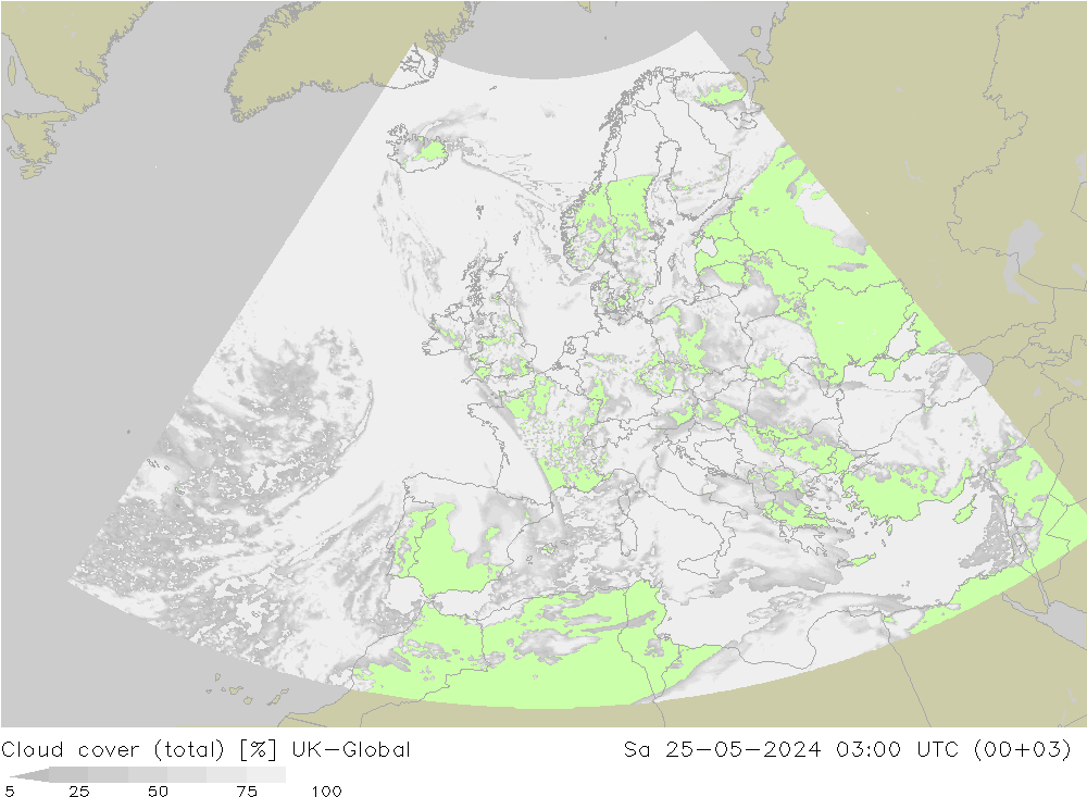 zachmurzenie (suma) UK-Global so. 25.05.2024 03 UTC