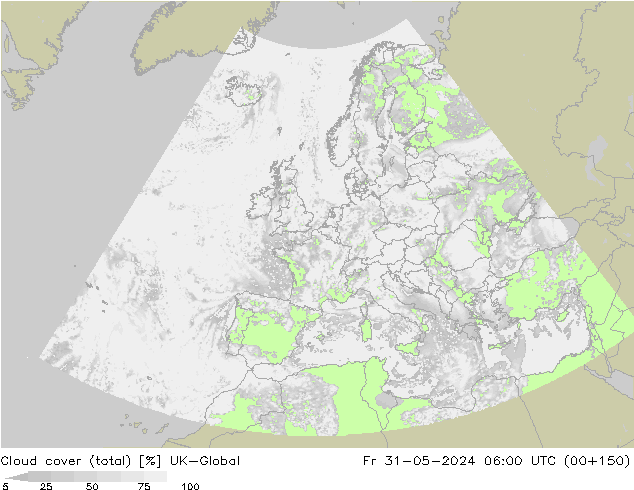 Cloud cover (total) UK-Global Pá 31.05.2024 06 UTC