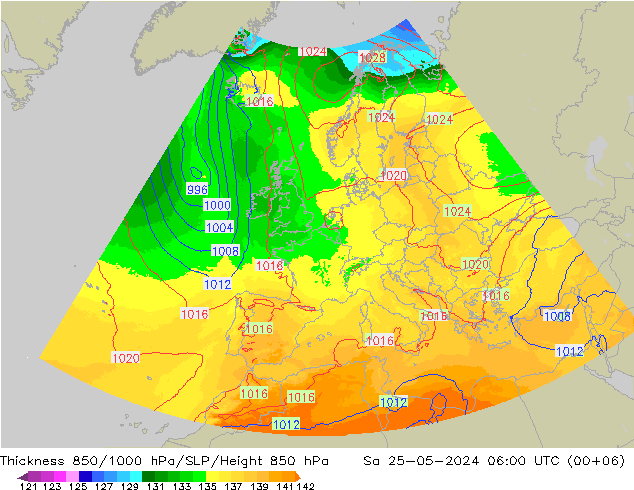 Thck 850-1000 hPa UK-Global sam 25.05.2024 06 UTC