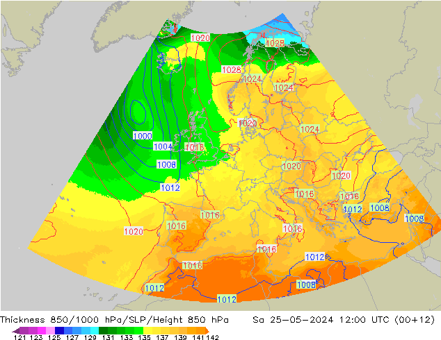 Thck 850-1000 hPa UK-Global So 25.05.2024 12 UTC