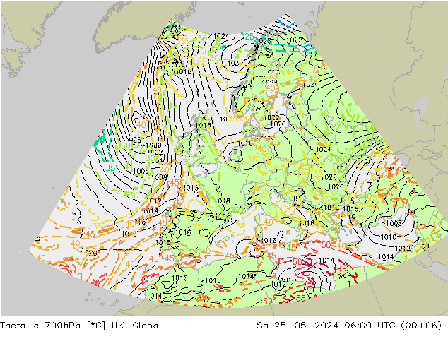 Theta-e 700hPa UK-Global sáb 25.05.2024 06 UTC