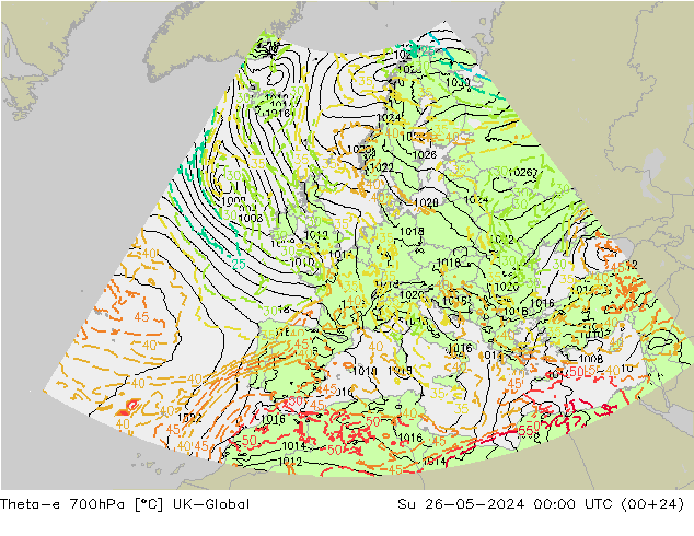 Theta-e 700hPa UK-Global So 26.05.2024 00 UTC