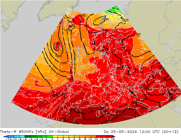 Theta-W 850hPa UK-Global so. 25.05.2024 12 UTC